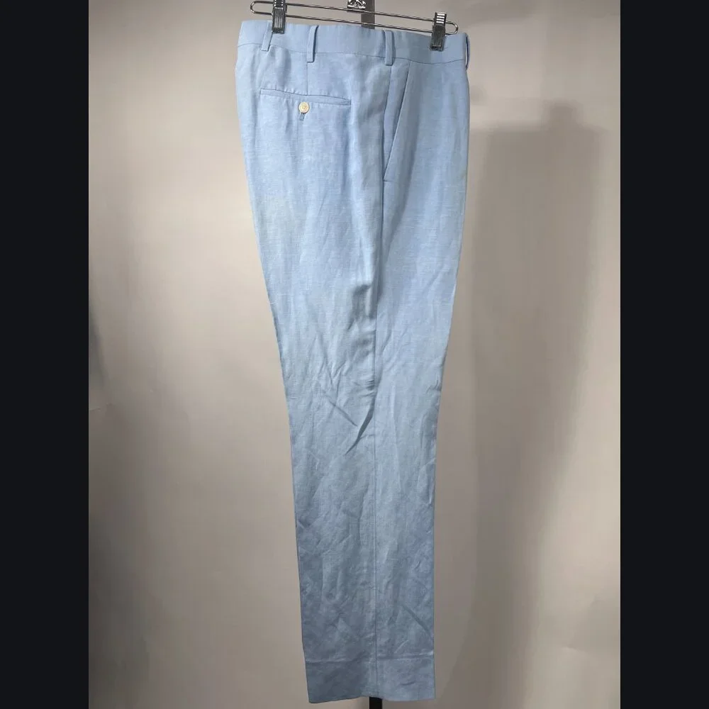 NWOT RALPH LAUREN Purple Label Gregory Chambray Blue Linen/silk Pant 34 Italy